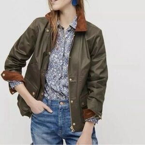 J. Crew waxed field jacket Olive with Brown Corduroy Trim small